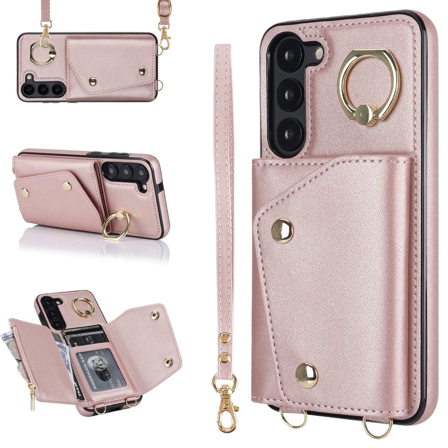 Crossbody Phone Case for Samsung Galaxy S23 Kickstand Zipper Wallet PU Leather Coated TPU Cover Crossbody Phone Case for Samsung Galaxy S23 Kickstand Zipper Wallet PU Leather Coated TPU Cover